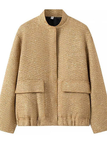 Shimmering Tweed Stand Collar Jacket
