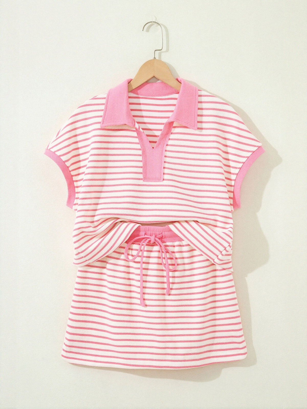 Preppy Striped Polo Skirt Set