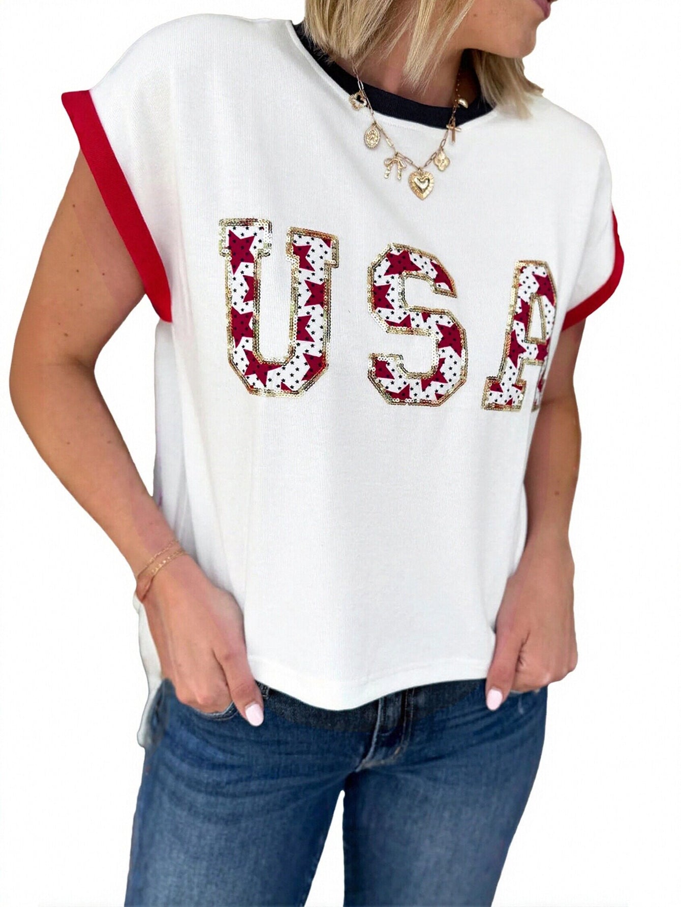 Sequined USA Graphic T-Shirt