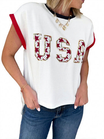 Sequined USA Graphic T-Shirt