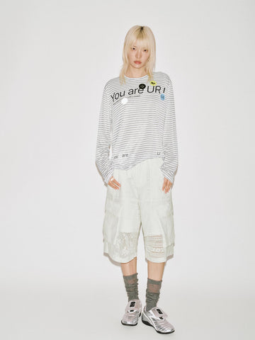 Urban Revivo Printed Contrast Striped Long Sleeve T-Shirts-Cool Grey Stripes