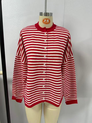 Oversized Striped Button Down Cardigan