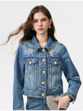 Embroidered Floral Gold Button Denim Jacket