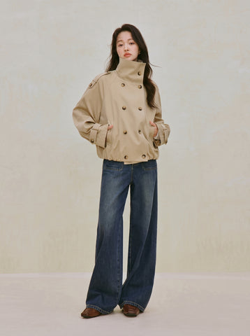 Double Breasted Stand Collar Cotton Jacket