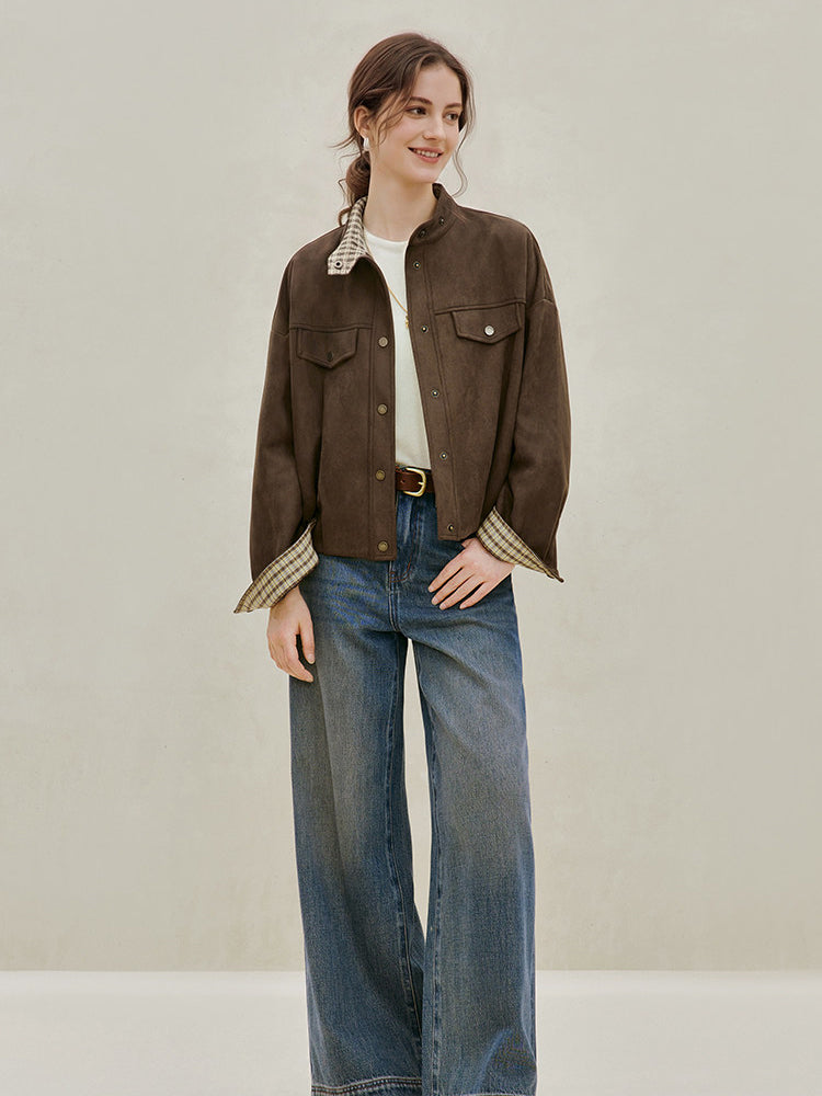 Casual Soft Suede Snap Jacket