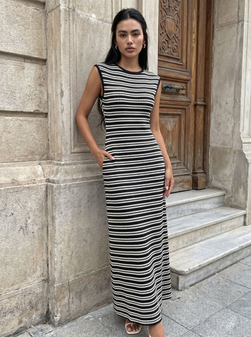 Sleeveless Striped Knit Maxi Dress