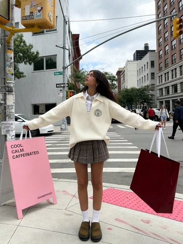 Preppy Embroidered Collar Knit Sweater