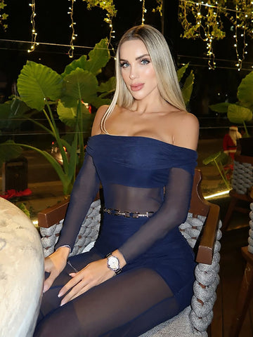 Off Shoulder Sheer Mesh Jumpsuit