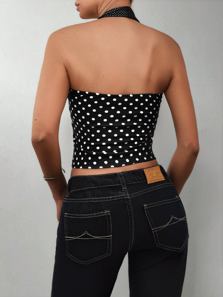Polka Dot Tie Front Halter Tank