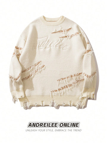 Distressed Oversized Graphic Knit Sweater