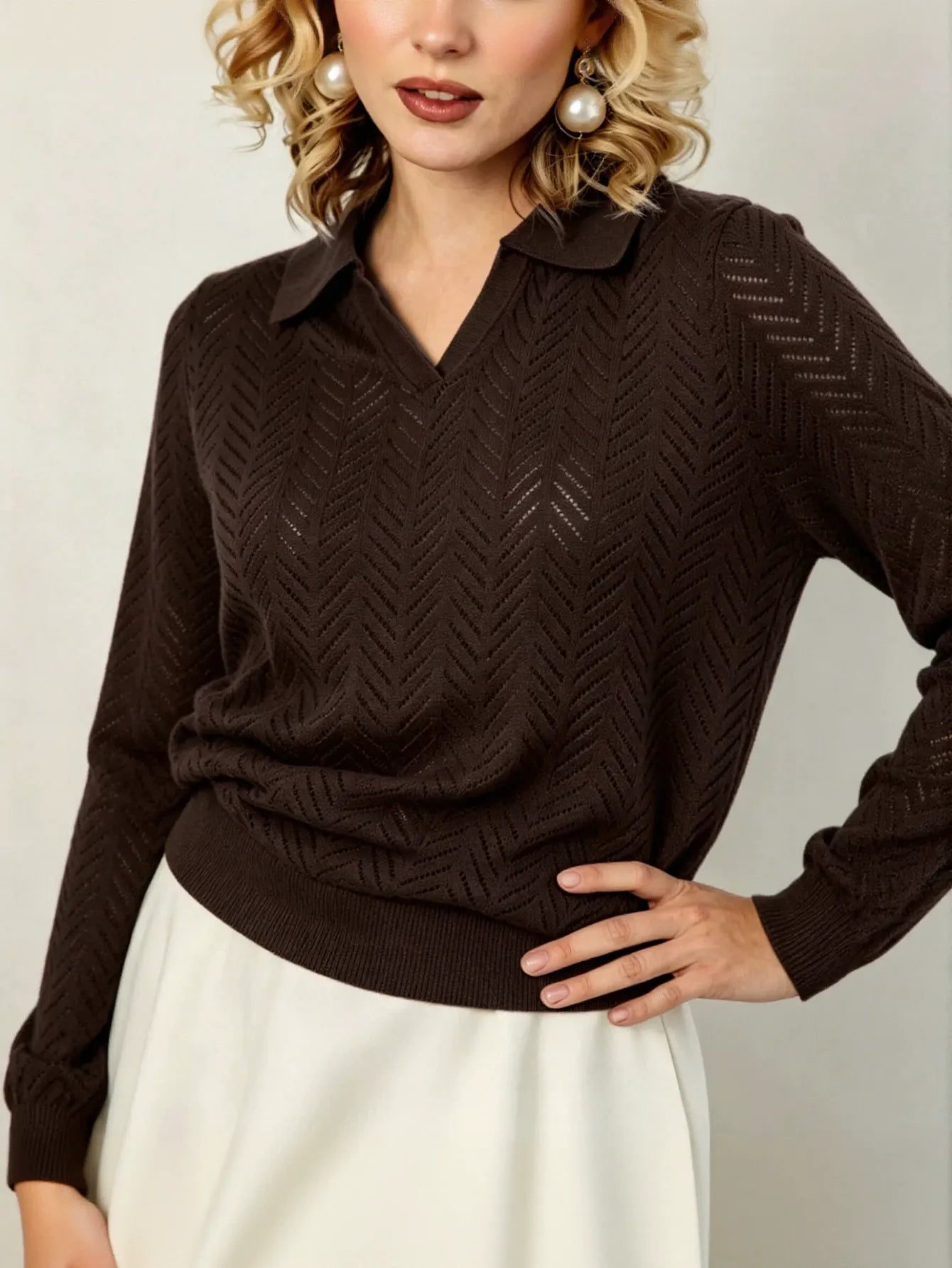 Textured Knit Collared Pullover Sweater