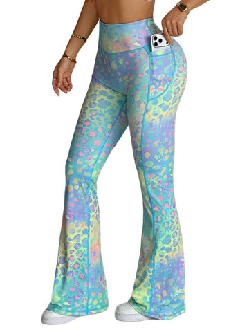 High Waisted Pastel Leopard Flare Leggings