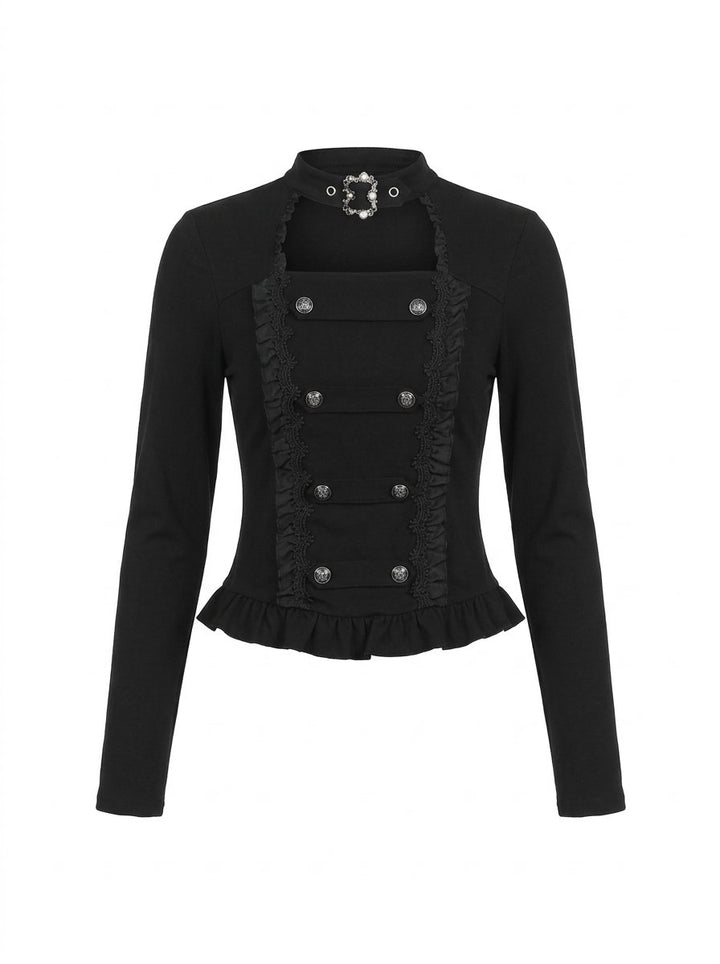 Gothic Ruffle Trim Long Sleeve Blouse
