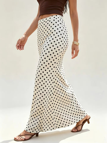 High Waisted Polka Dot Maxi Skirt
