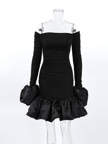 Off Shoulder Ruffled Hem Mini Dress