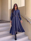 Striped Belted Button Down Midi Dress