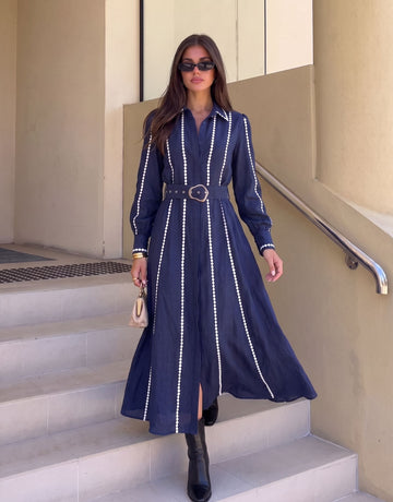 Striped Belted Button Down Midi Dress