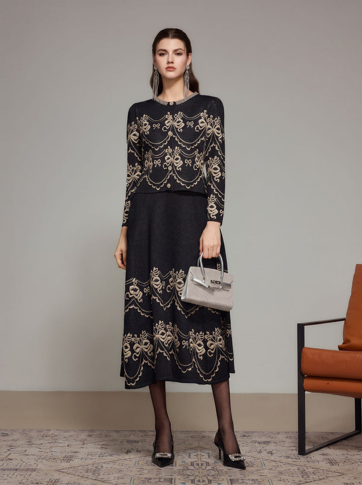 Elegant Embroidered Bow A Line Skirt