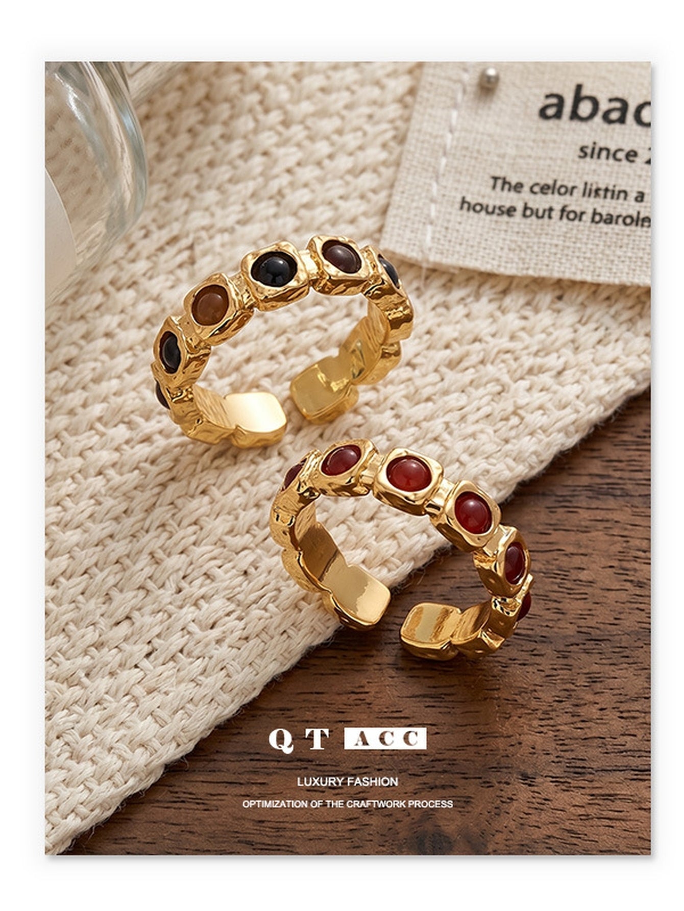 Textured Gold Beaded Adjustable Ring
