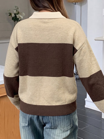 Oversized Striped Polo Collar Sweater
