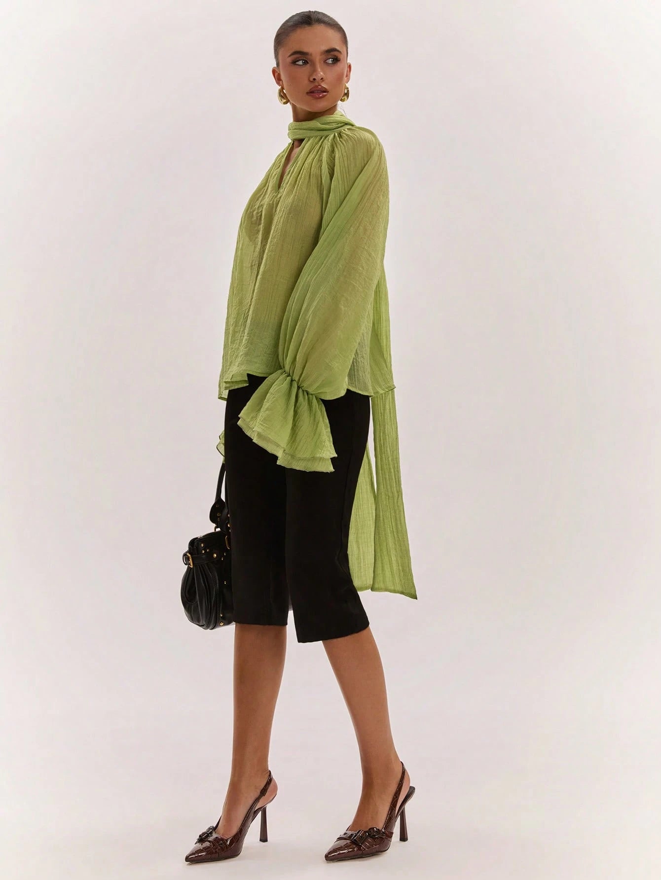 Sheer Flowy Bell Sleeve Blouse