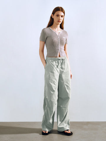 Urban Revivo Elastic Waist Loose Jogger Pants-Deep Green
