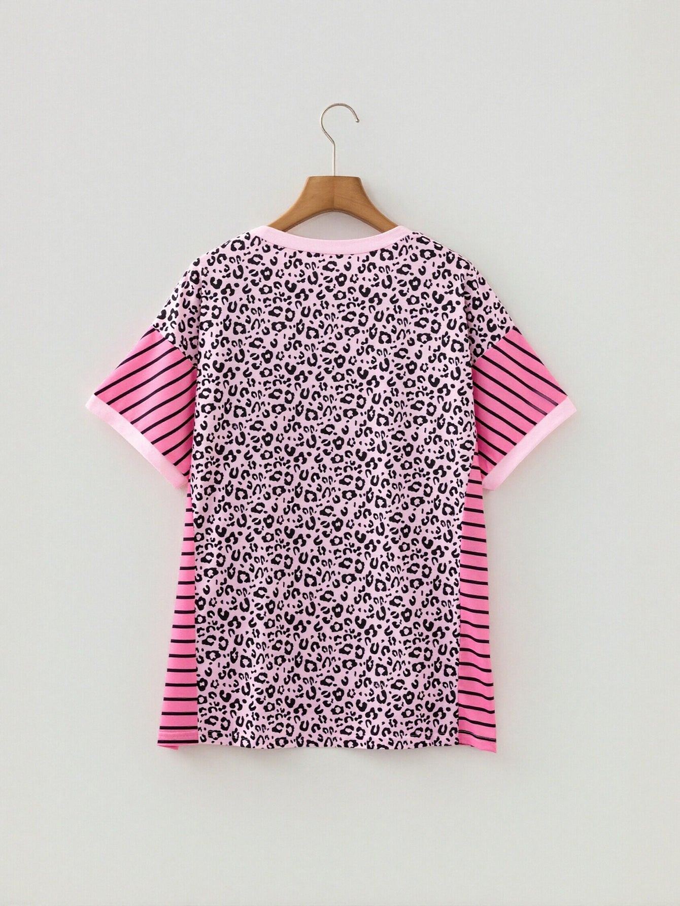 Leopard Print Stripe Sleeve Blouse