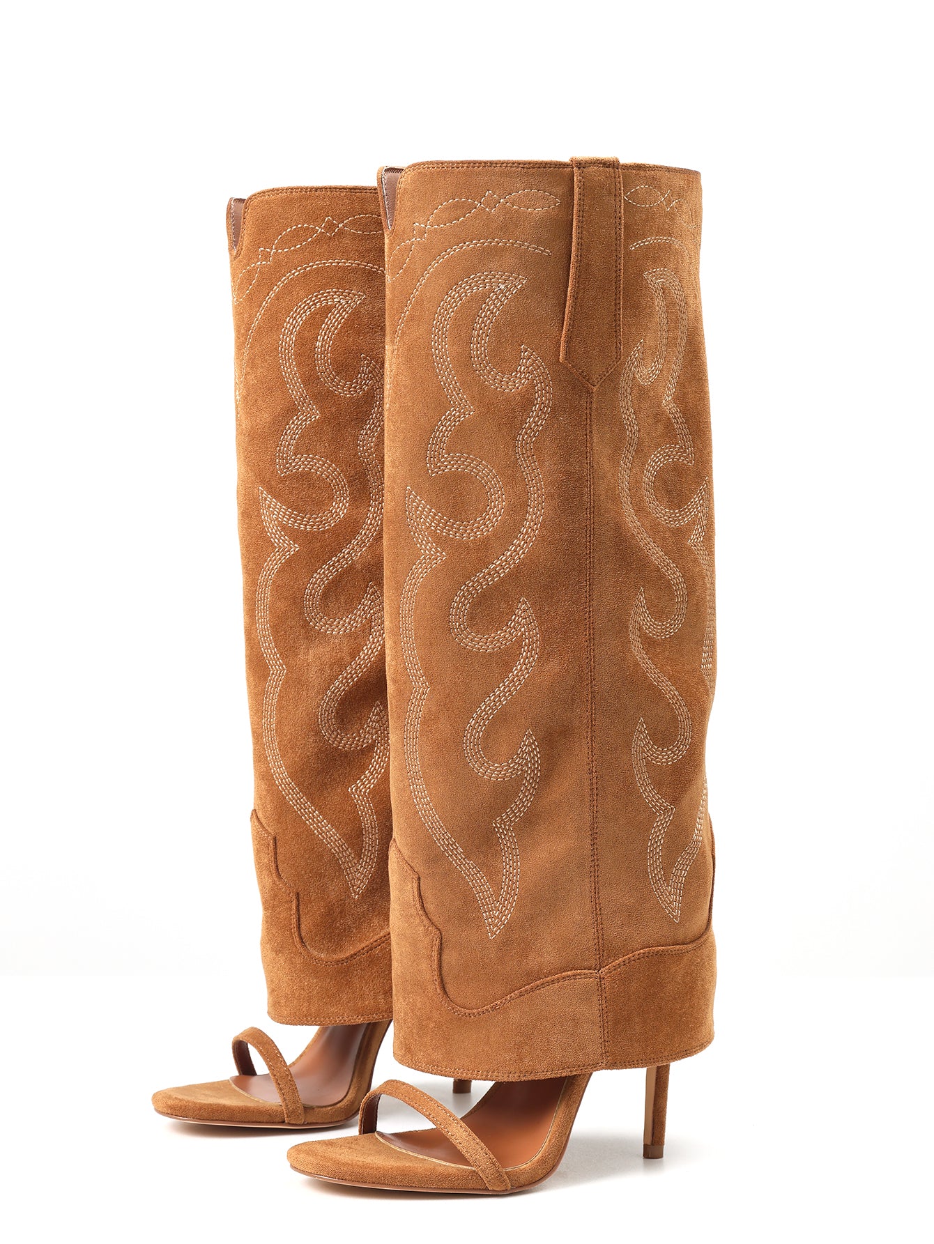 Embroidered Suede Stiletto Western Boots