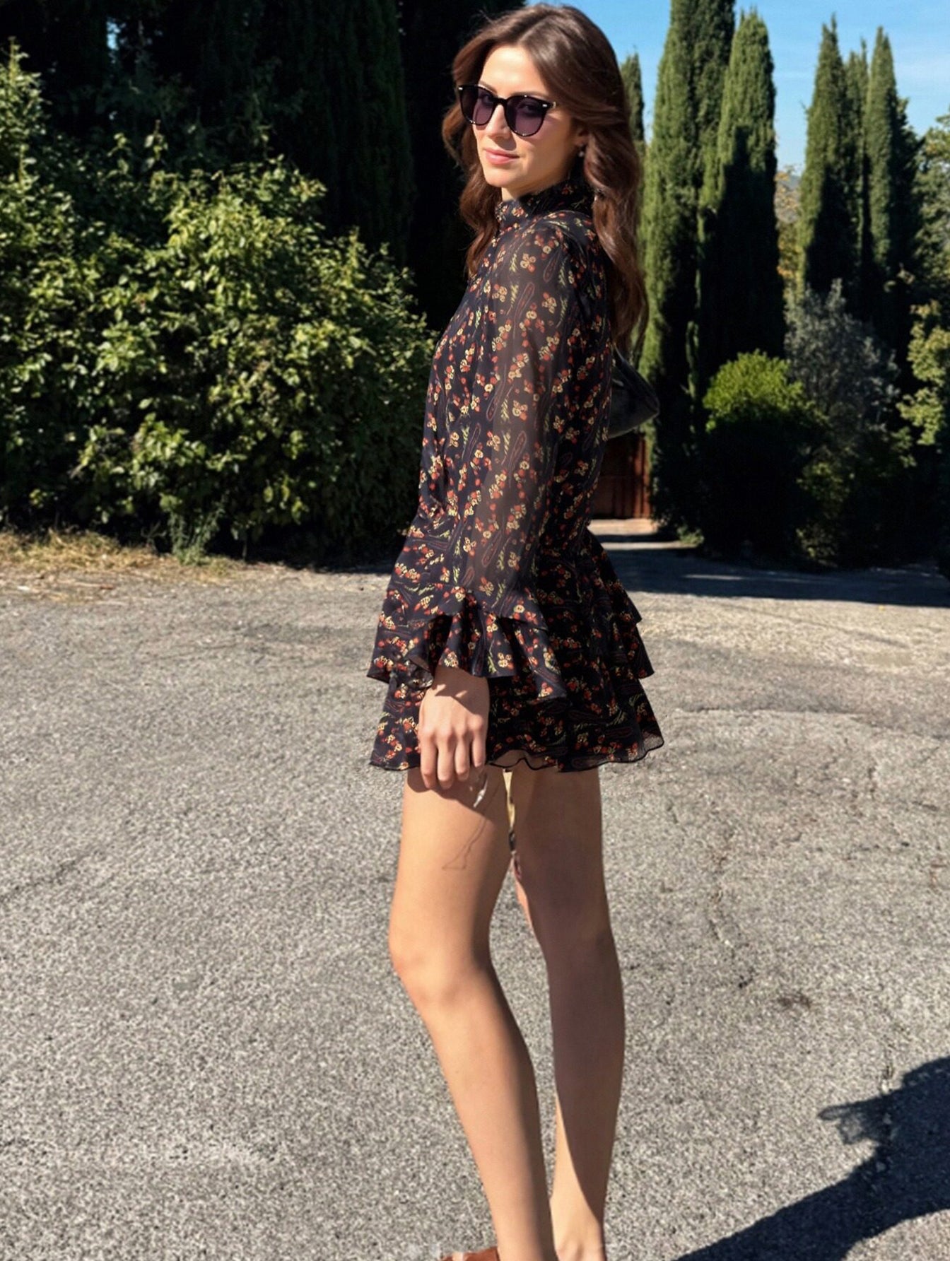 Floral Print Ruffled Chiffon Mini Dress