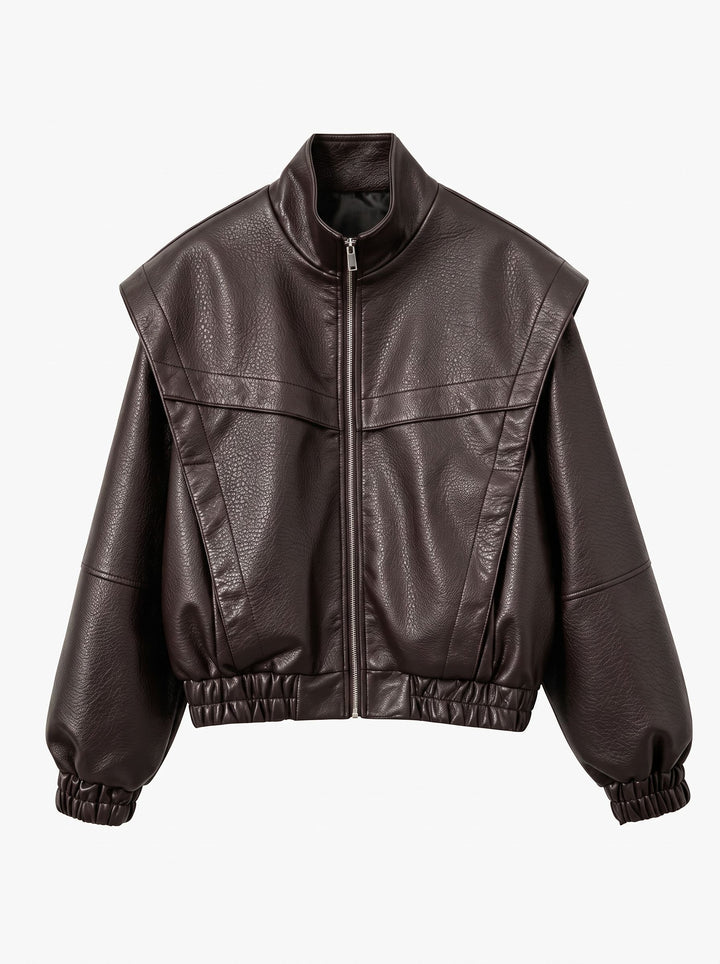 Oversized Faux Leather Bomber Jacket