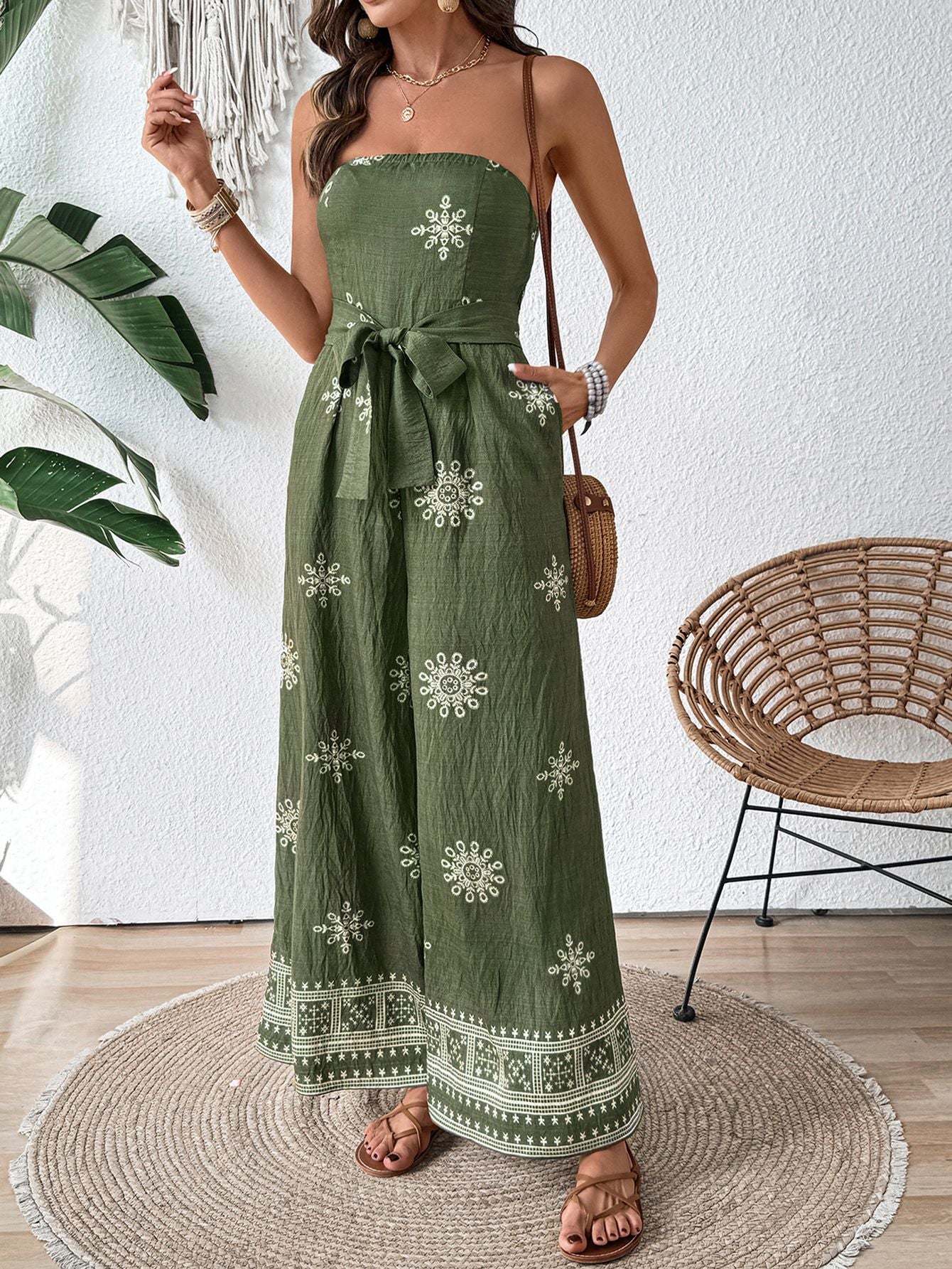 Snowflake Print Strapless Sweet Jumpsuit