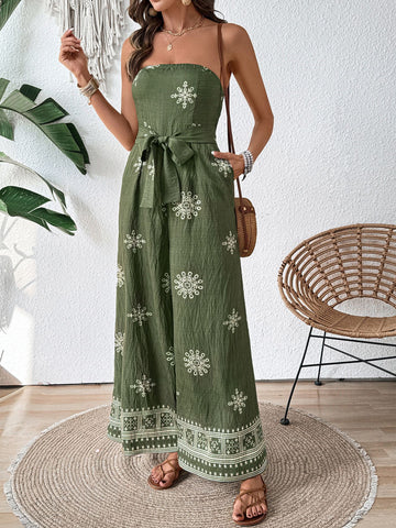 Snowflake Print Strapless Sweet Jumpsuit