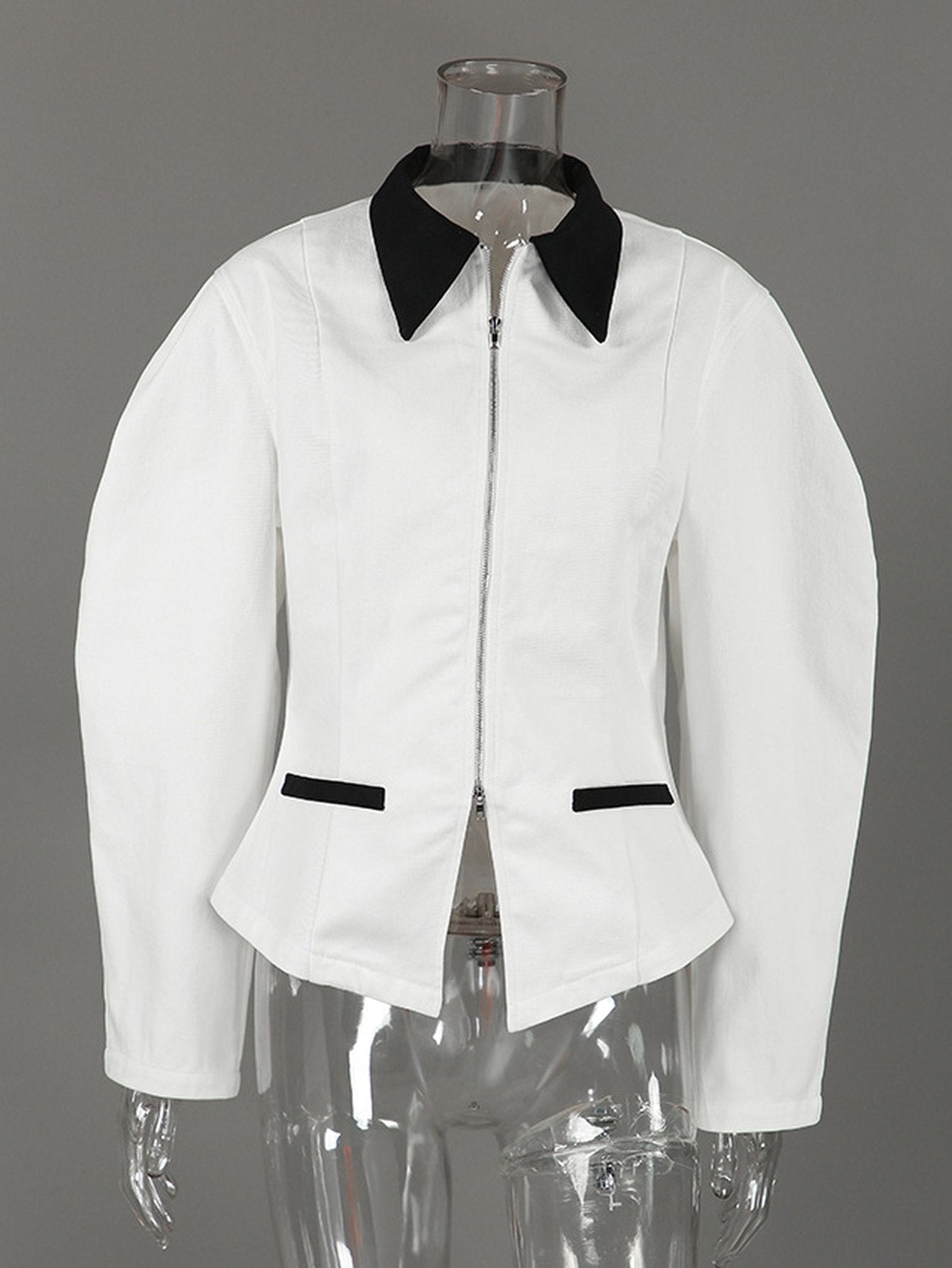 Tailored Contrast Collar Zip Up Jacket