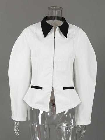 Tailored Contrast Collar Zip Up Jacket