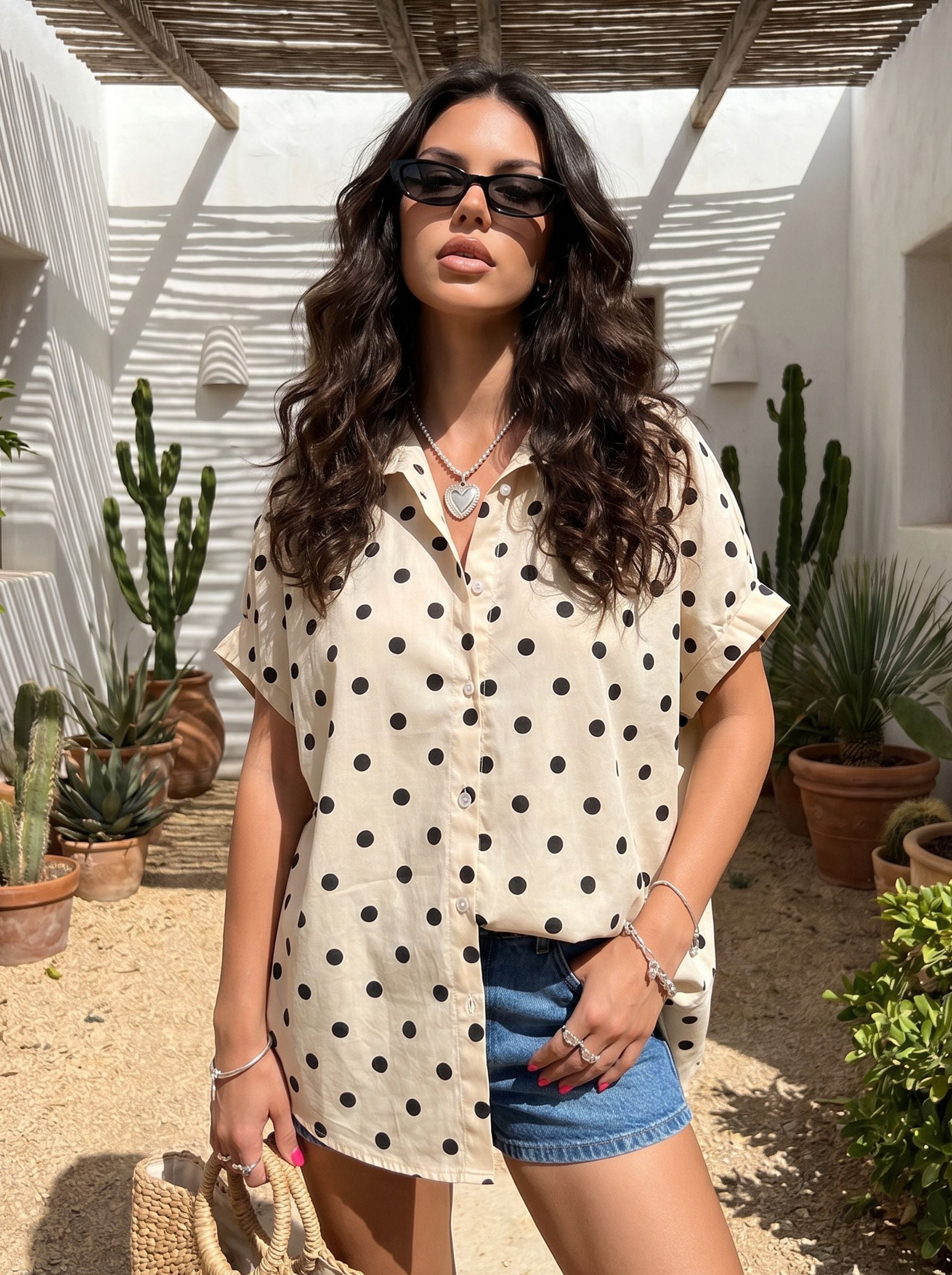 Oversized Polka Dot Button Up Shirt