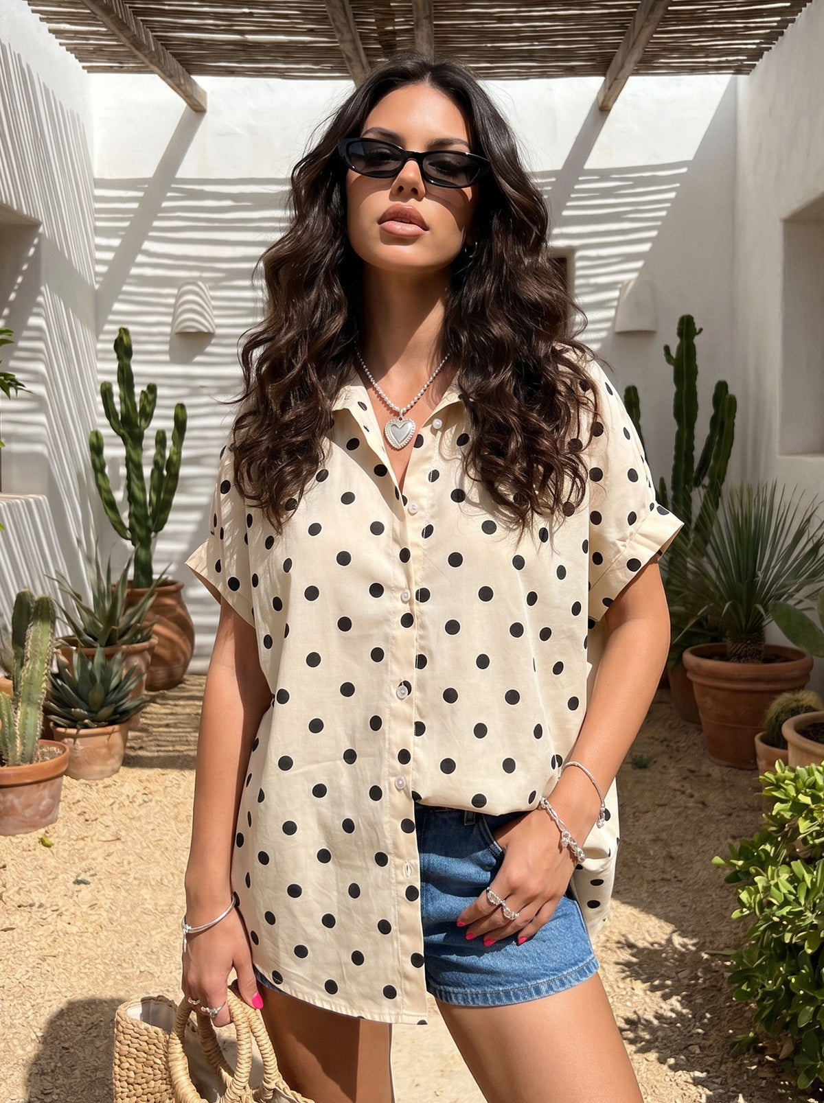 Oversized Polka Dot Button Up Shirt