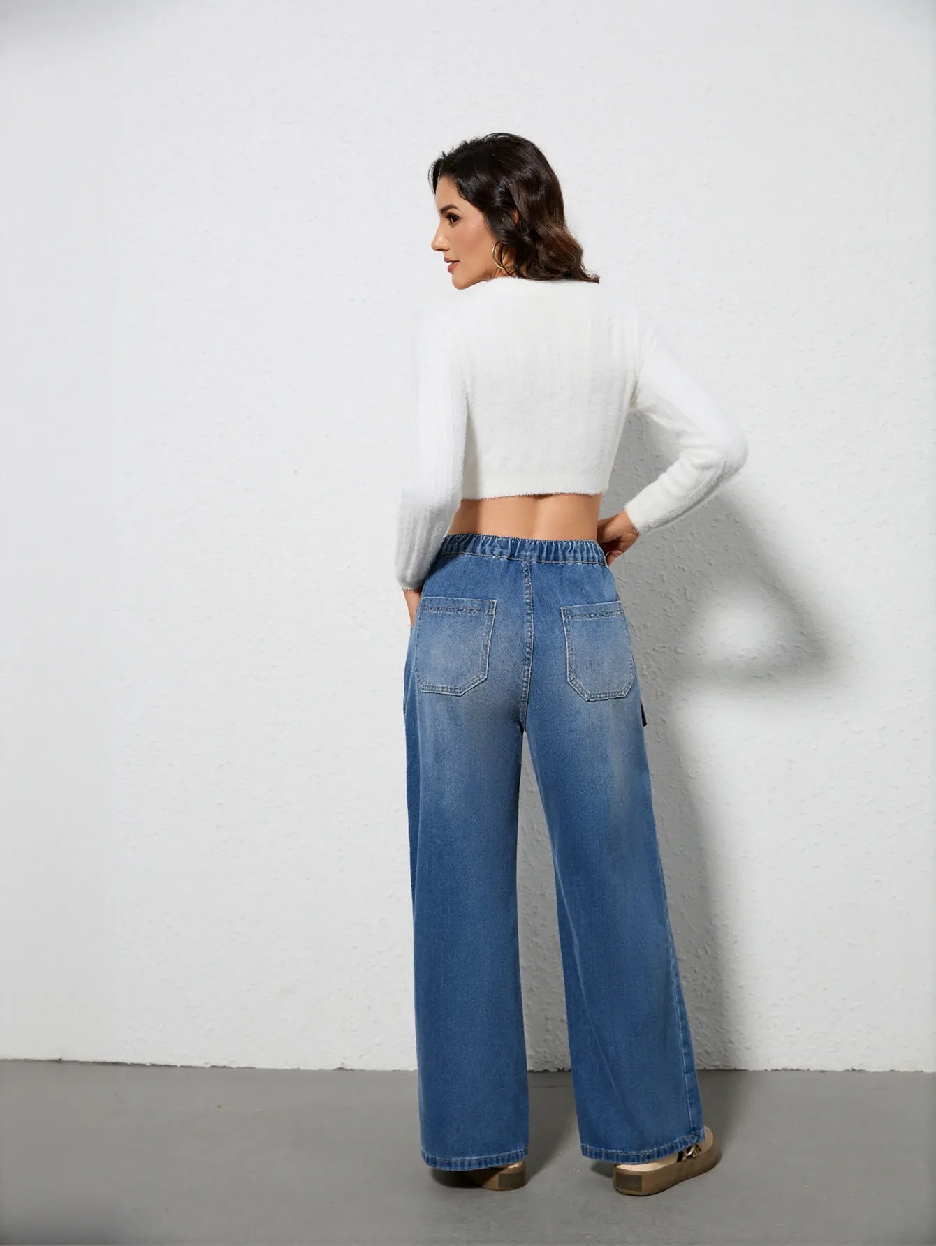 Drawstring Cargo Wide Leg Jeans