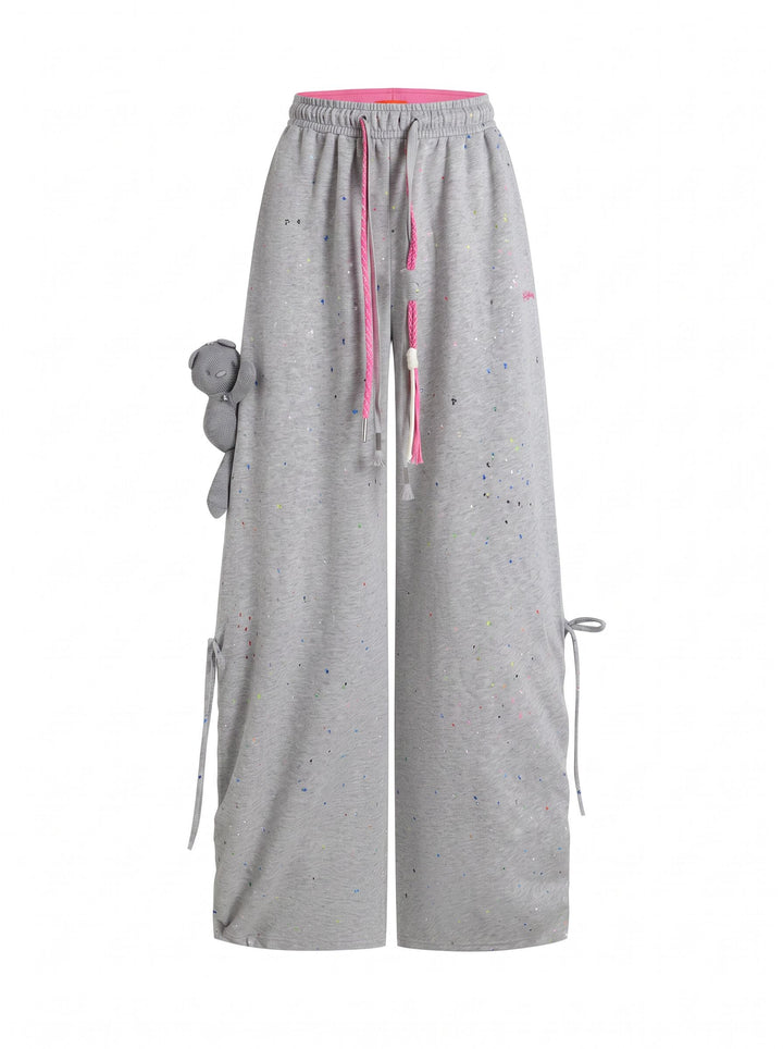 Drawstring Splatter Print Wide Leg Pants
