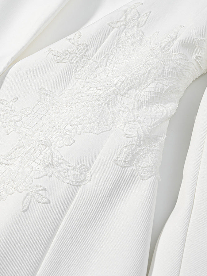 Elegant Floral Embroidered Stand Collar Blazer