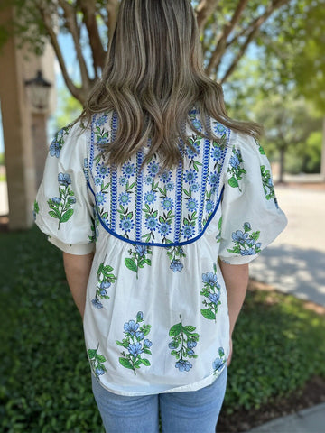 Floral Puff Sleeve Chiffon Blouse