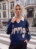 Oversized Graphic Collared Knit Pullover