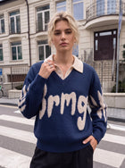 Oversized Graphic Collared Knit Pullover