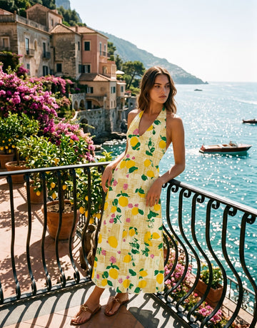 AURELIA Floral Print Halter Neck Tie Back Midi Dress
