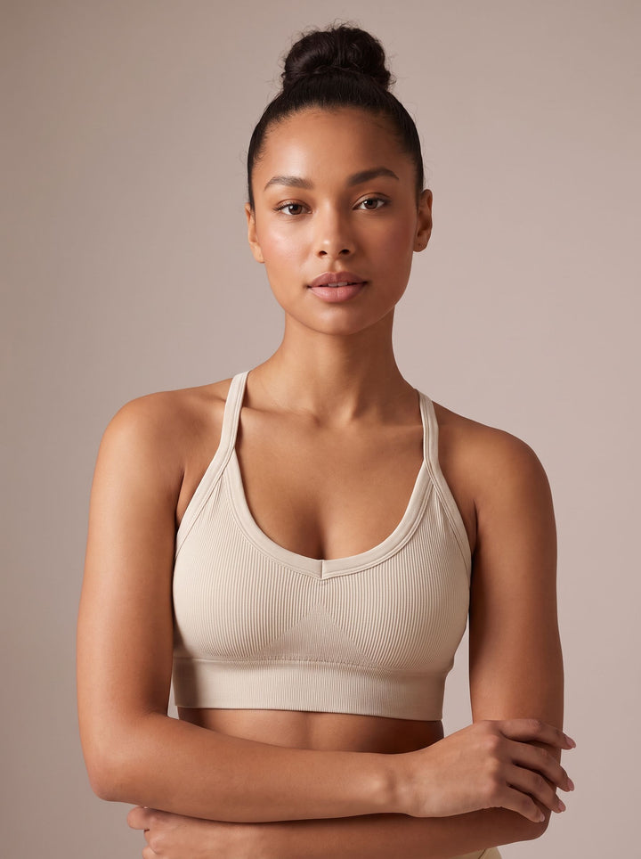 Seamless Ribbed Cross Back Sports Bra