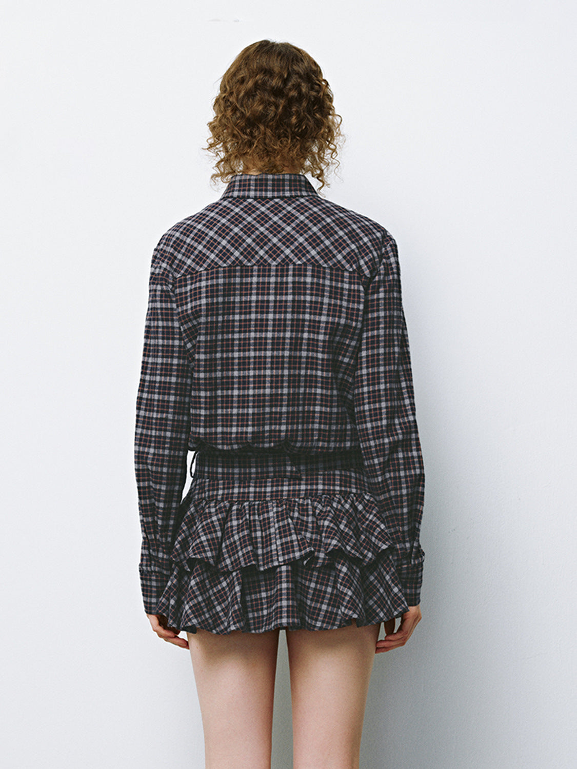 Urban Revivo Plaid Pleated Skater Dresses-Blue Check