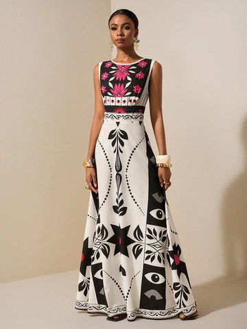 Boho Floral Print Sleeveless Maxi Dress