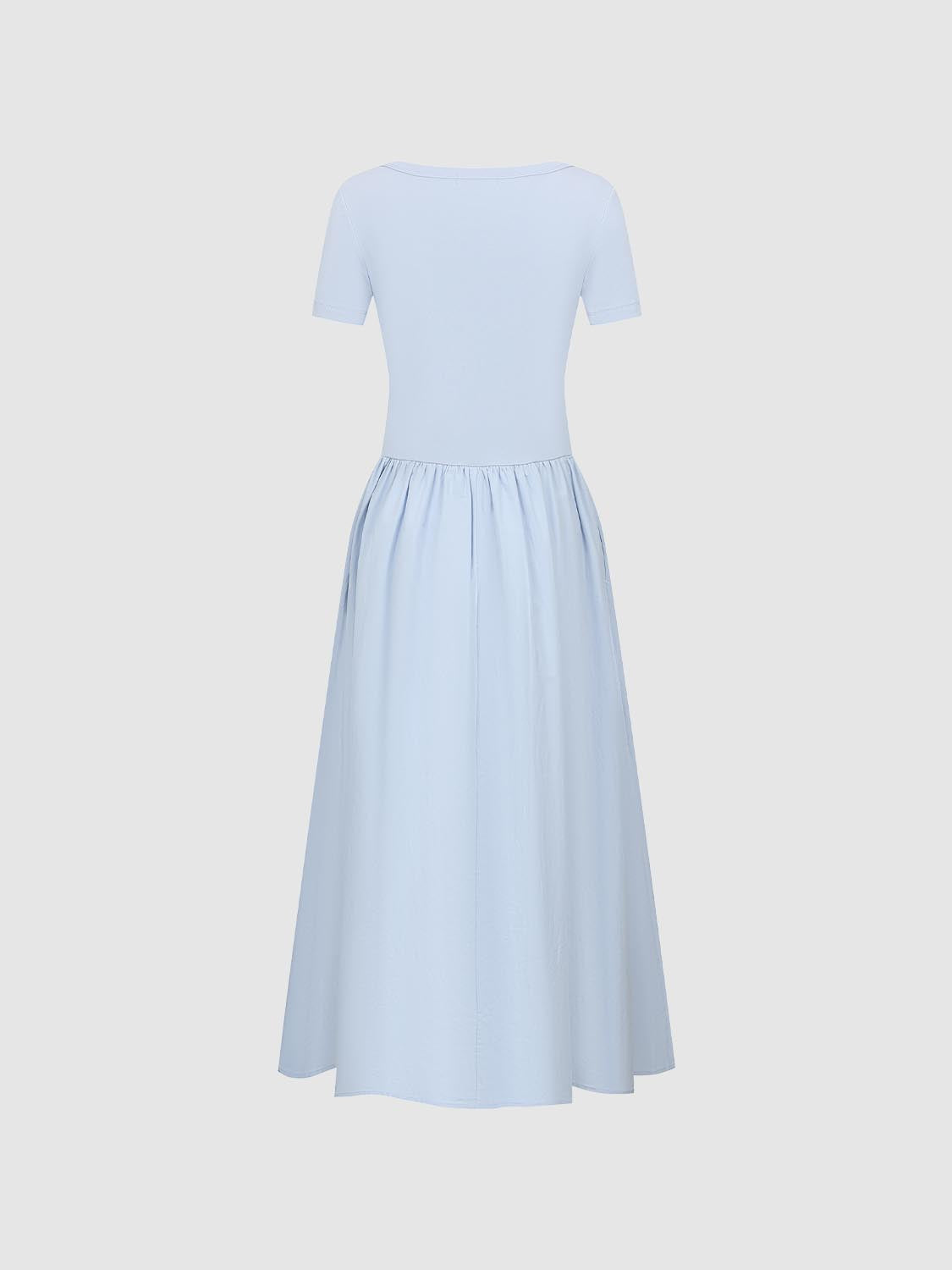 Urban Revivo Square Neck A-Line Midi Dresses-Medium Blue