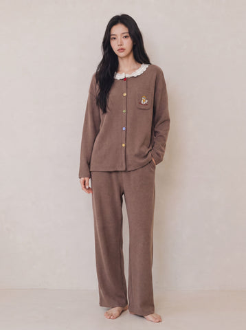 Cozy Lace Trim Button Pajama Set