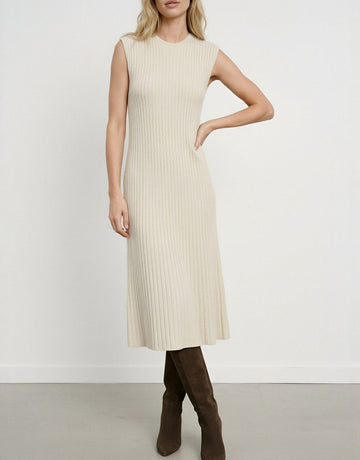 Solid Color Slim Fit Wool Knit Eleant Midi Dress