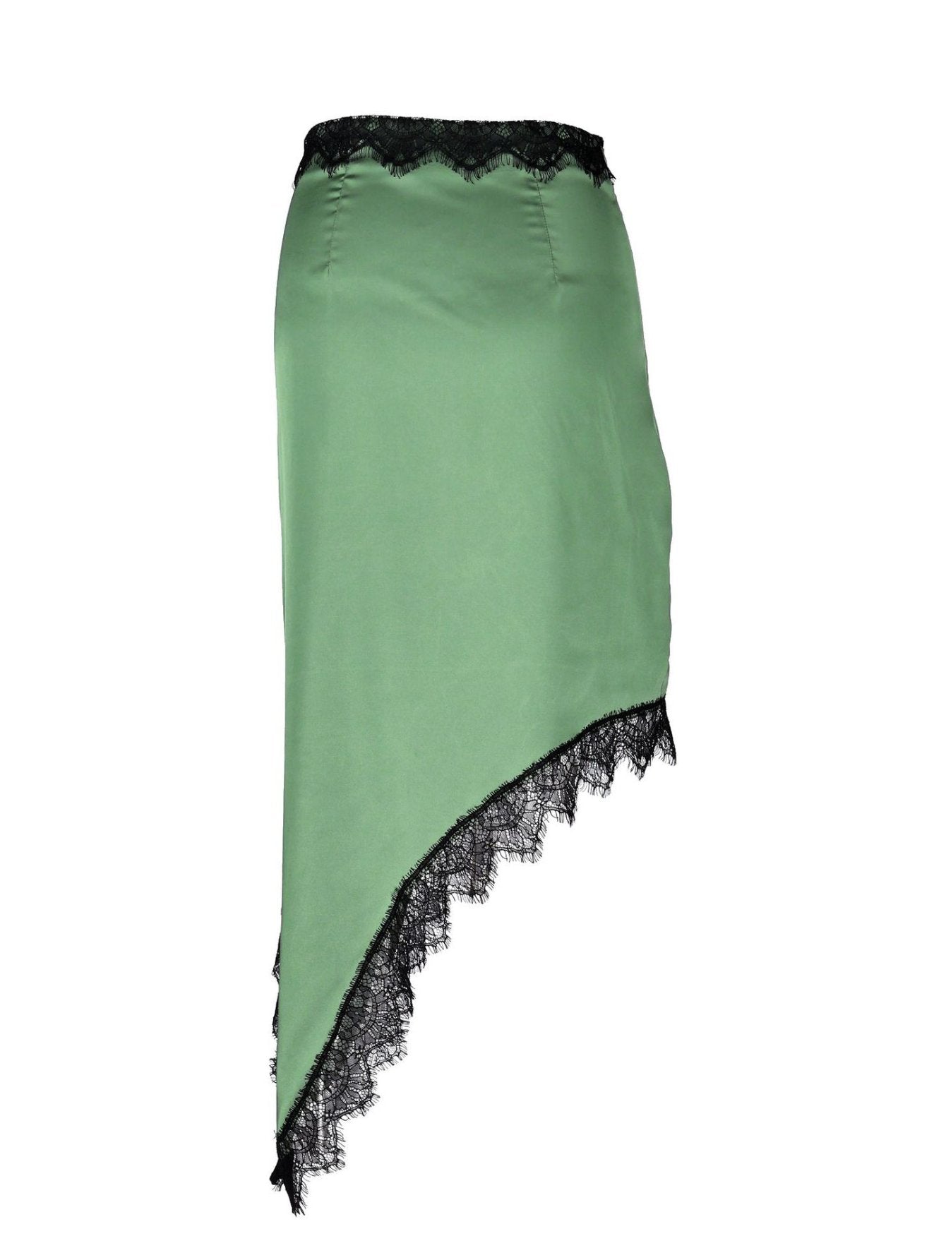Elegant Lace Trim Satin Midi Skirt